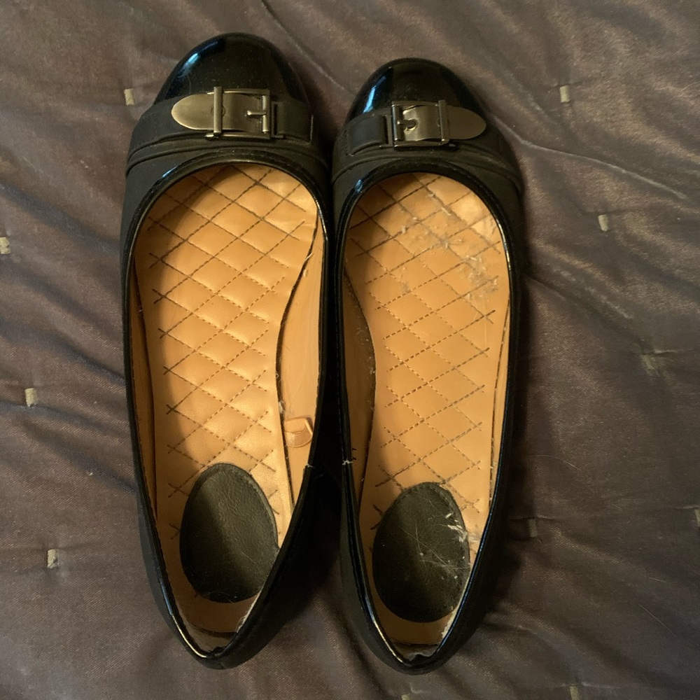 black buckle flats